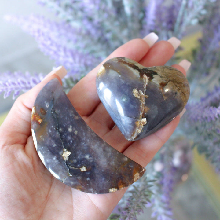 CALMING Purple Chalcedony Heart or Moon Carving