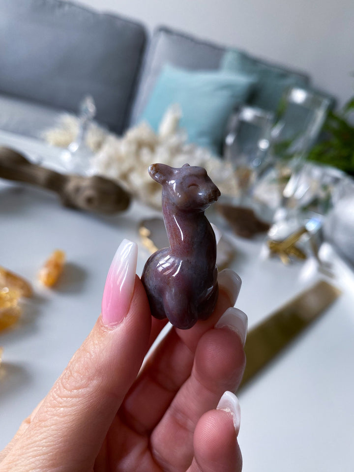 Small Ocean Jasper Llama Carving -Pastel Pink, Purple - Calming Stone - Reduce Stress - Manifestation Stone - Meditation