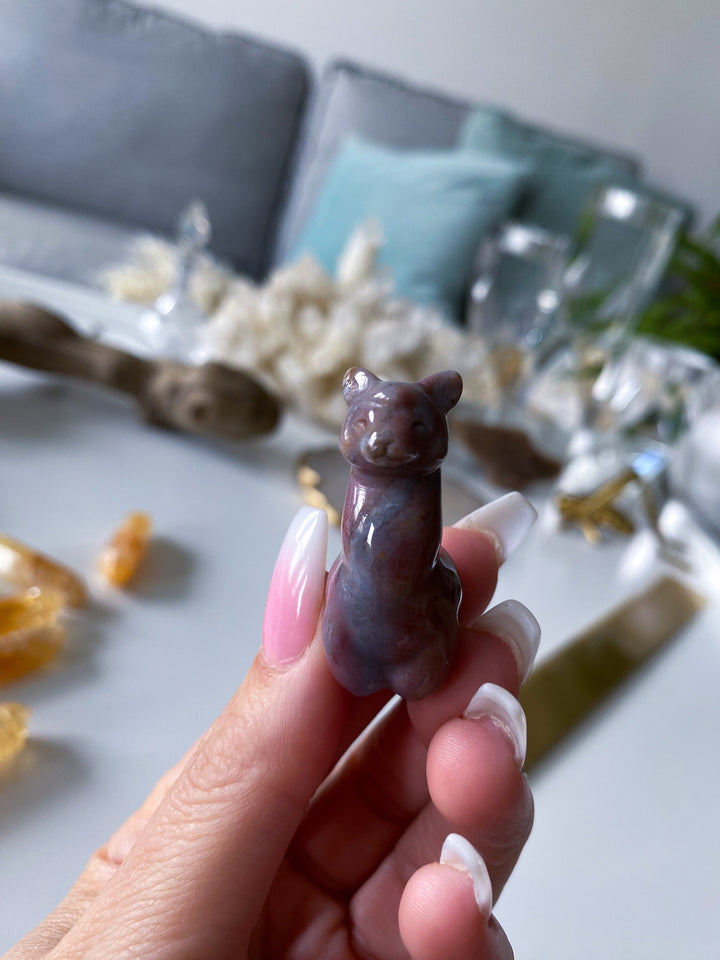 Small Ocean Jasper Llama Carving -Pastel Pink, Purple - Calming Stone - Reduce Stress - Manifestation Stone - Meditation