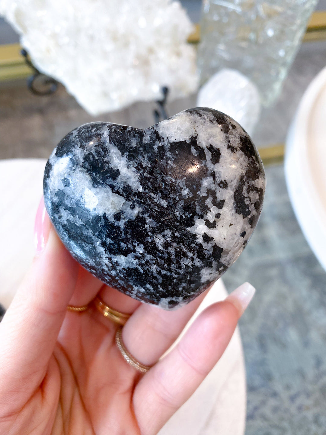 Black Tourmaline & Quartz Heart Carving