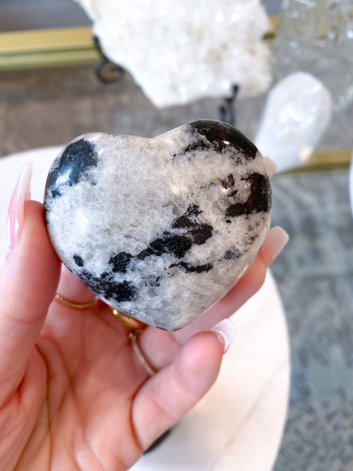 Black Tourmaline & Quartz Heart Carving