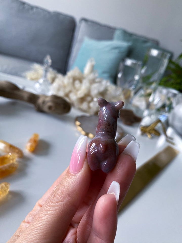 Small Ocean Jasper Llama Carving -Pastel Pink, Purple - Calming Stone - Reduce Stress - Manifestation Stone - Meditation