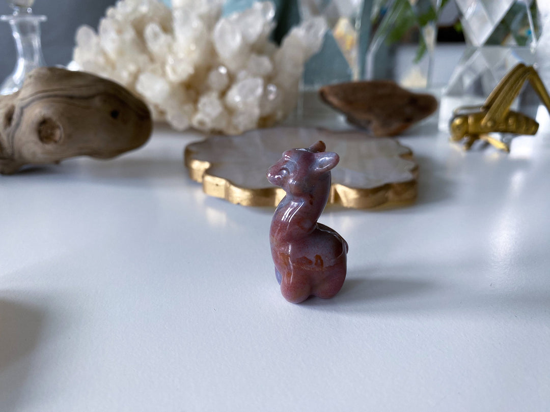 Small Ocean Jasper Llama Carving -Pastel Pink, Purple - Calming Stone - Reduce Stress - Manifestation Stone - Meditation