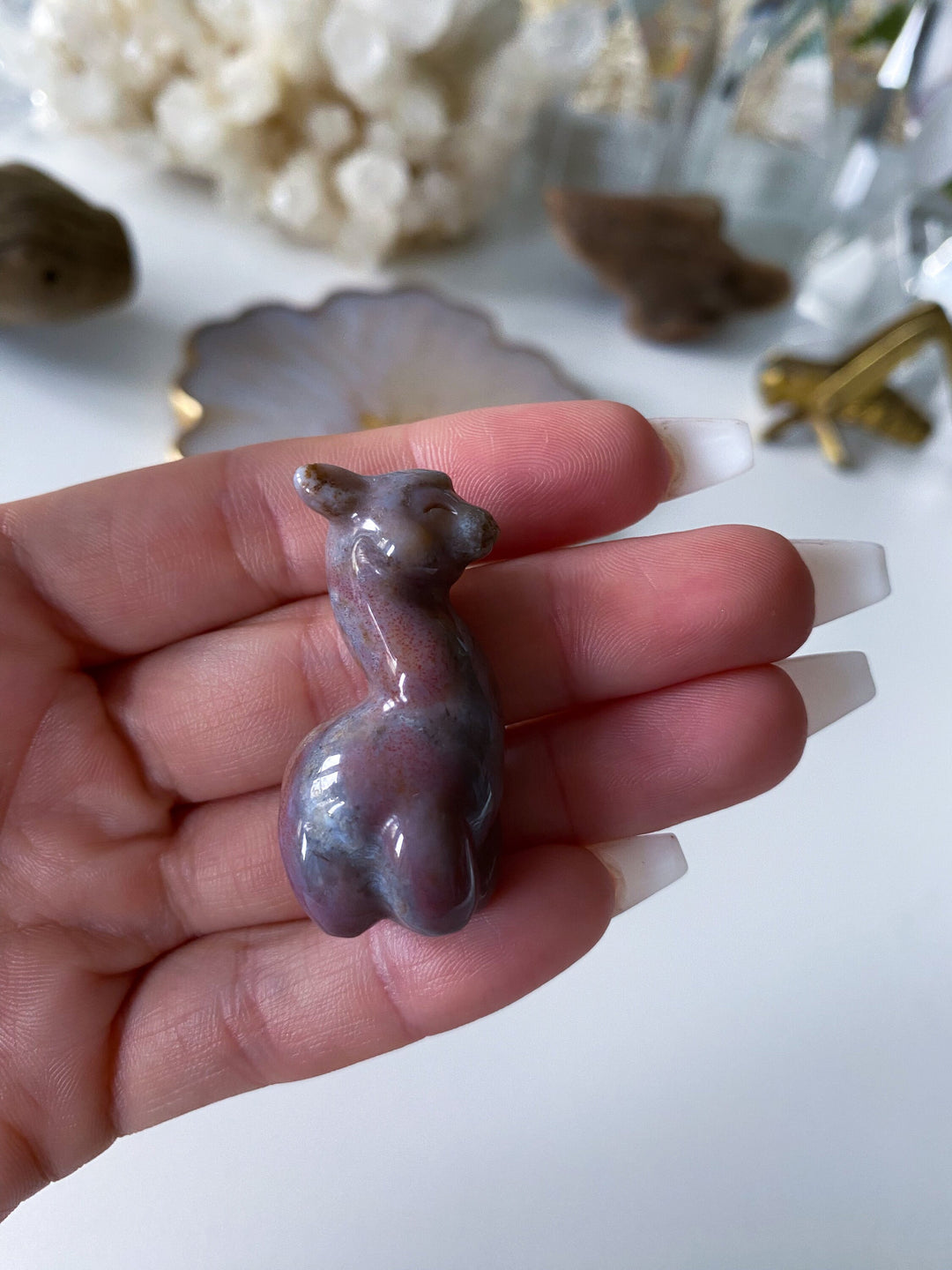 Small Ocean Jasper Llama Carving -Pastel Pink, Purple - Calming Stone - Reduce Stress - Manifestation Stone - Meditation