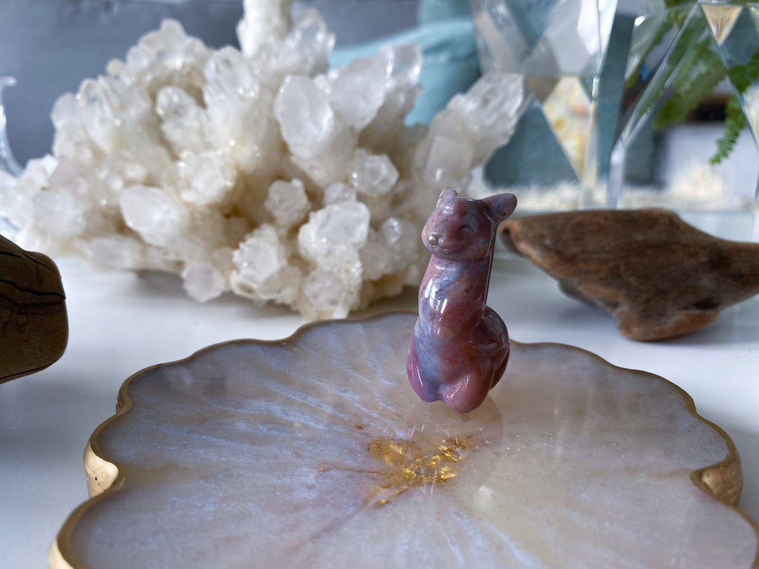 Small Ocean Jasper Llama Carving -Pastel Pink, Purple - Calming Stone - Reduce Stress - Manifestation Stone - Meditation