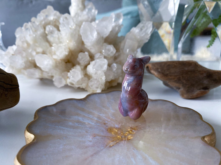 Small Ocean Jasper Llama Carving -Pastel Pink, Purple - Calming Stone - Reduce Stress - Manifestation Stone - Meditation