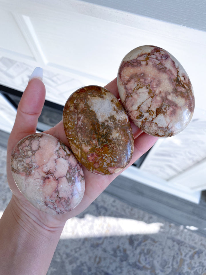 Porcelain Pink Jasper Palm Stone - You Pick