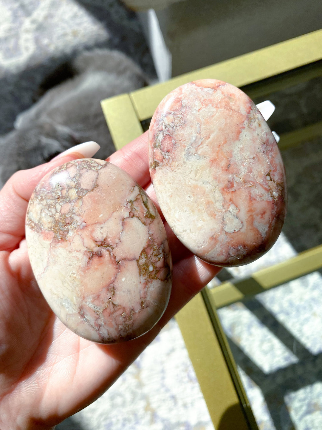 Porcelain Pink Jasper Palm Stone - You Pick