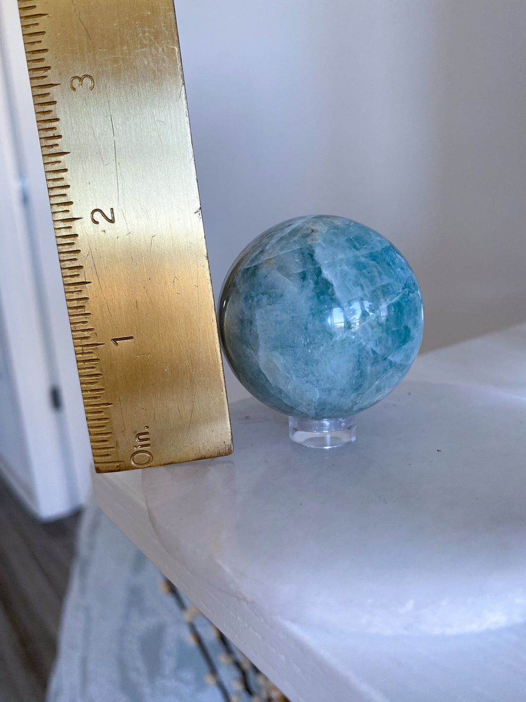 Pretty, Gentle Aquamarine Sphere - 1.5" - Get Exact Piece - Calming, Courage, Communication, Intuition, Serenity, Emotional Healing