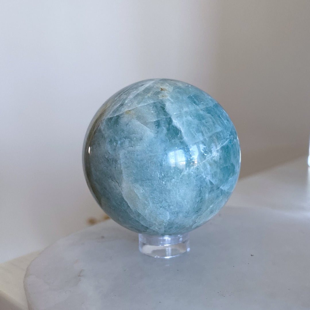 Pretty, Gentle Aquamarine Sphere - 1.5" - Get Exact Piece - Calming, Courage, Communication, Intuition, Serenity, Emotional Healing