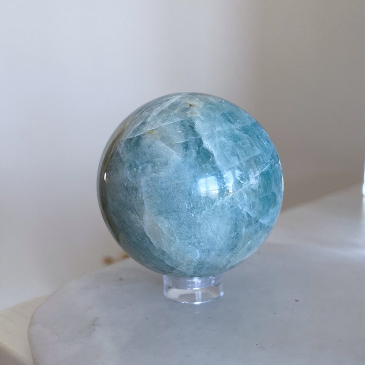 Pretty, Gentle Aquamarine Sphere - 1.5" - Get Exact Piece - Calming, Courage, Communication, Intuition, Serenity, Emotional Healing