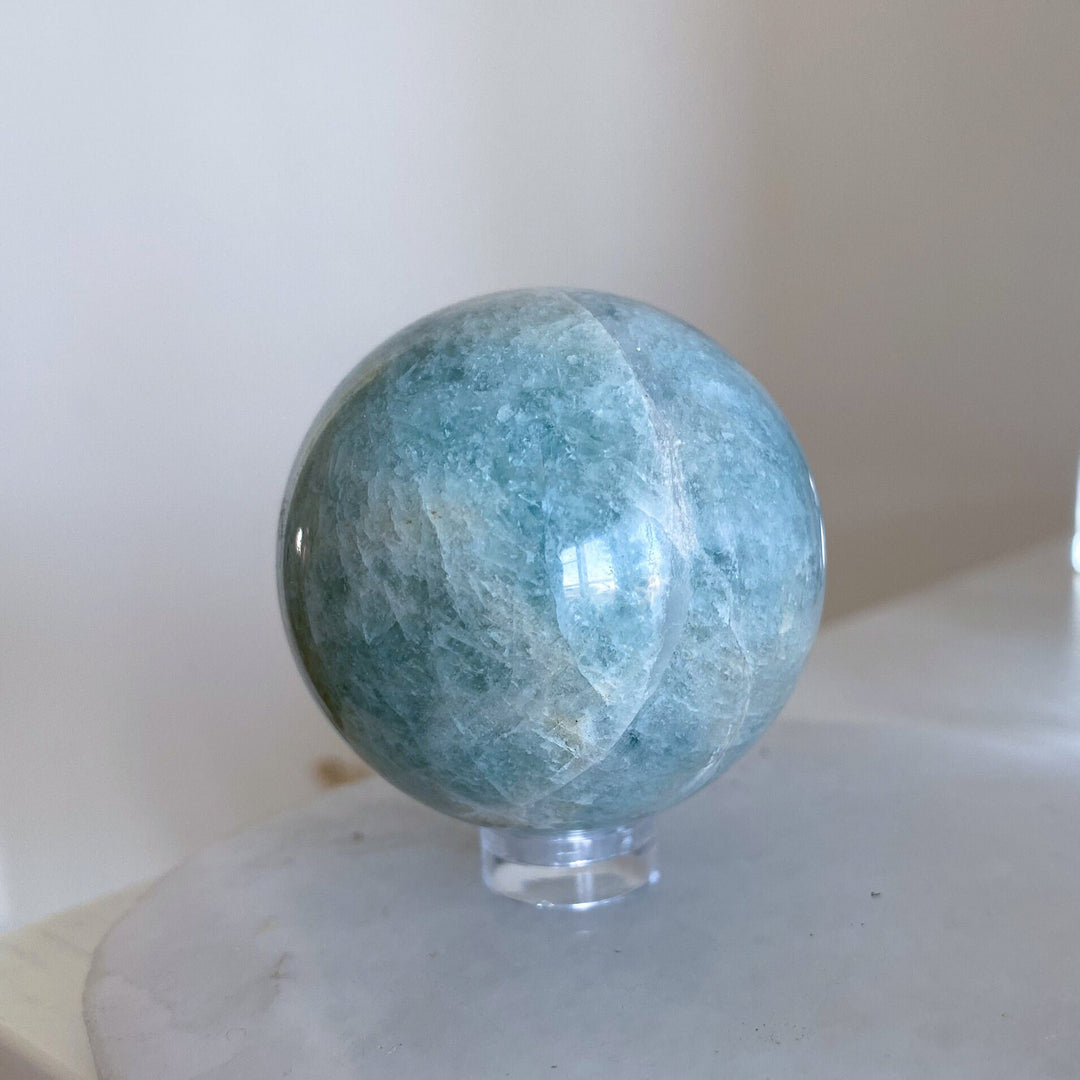 Pretty, Gentle Aquamarine Sphere - 1.5" - Get Exact Piece - Calming, Courage, Communication, Intuition, Serenity, Emotional Healing