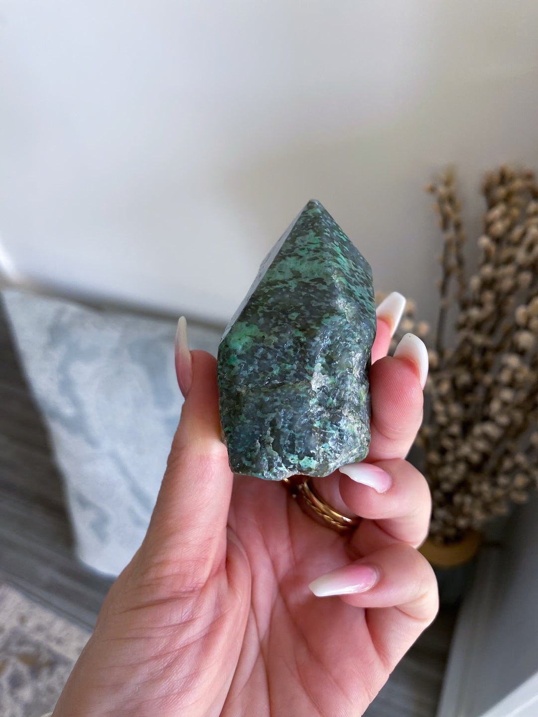 African Turquoise Top Polish Point Stone #4 - Get Exact Piece - Aligns all the chakras