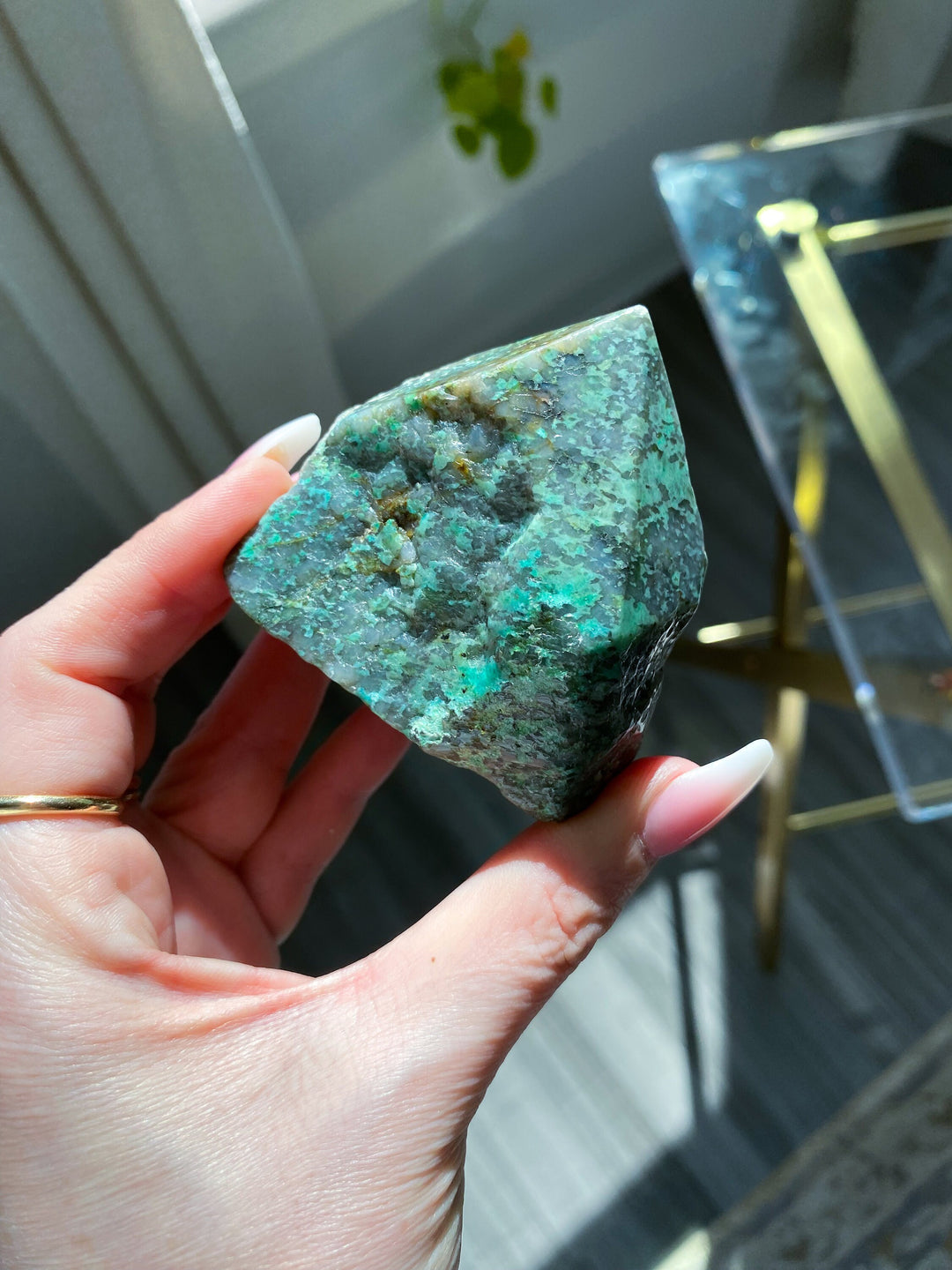 African Turquoise Top Polish Point Stone #4 - Get Exact Piece - Aligns all the chakras