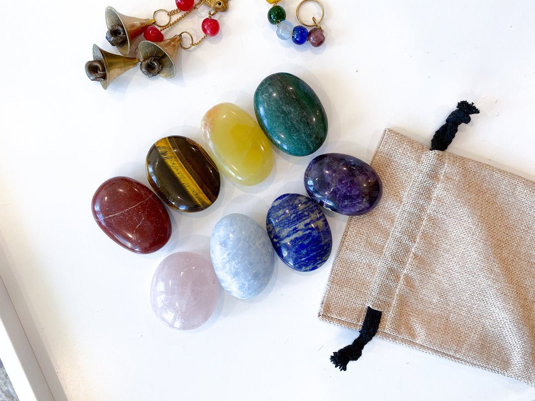 SET: Selection of Eight CHAKRA Palm Stones - Get Exact Set