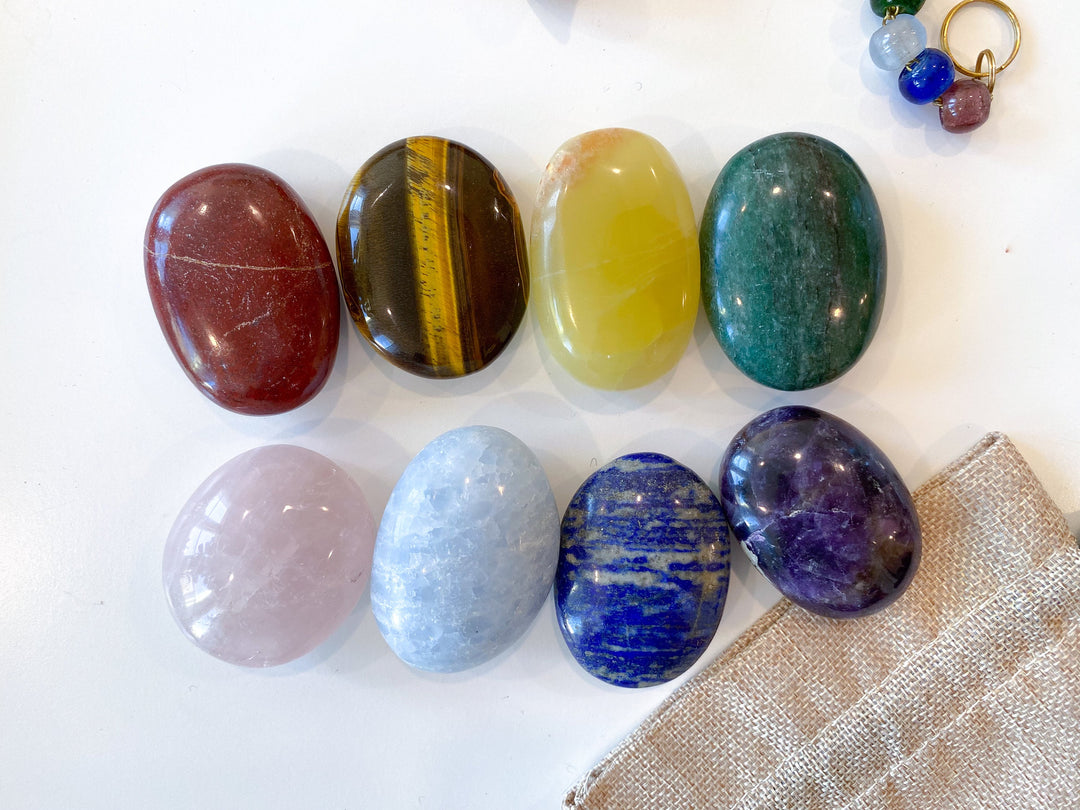 SET: Selection of Eight CHAKRA Palm Stones - Get Exact Set
