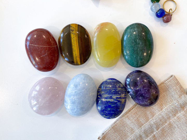 SET: Selection of Eight CHAKRA Palm Stones - Get Exact Set