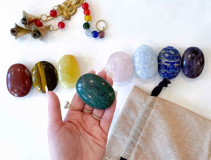 SET: Selection of Eight CHAKRA Palm Stones - Get Exact Set