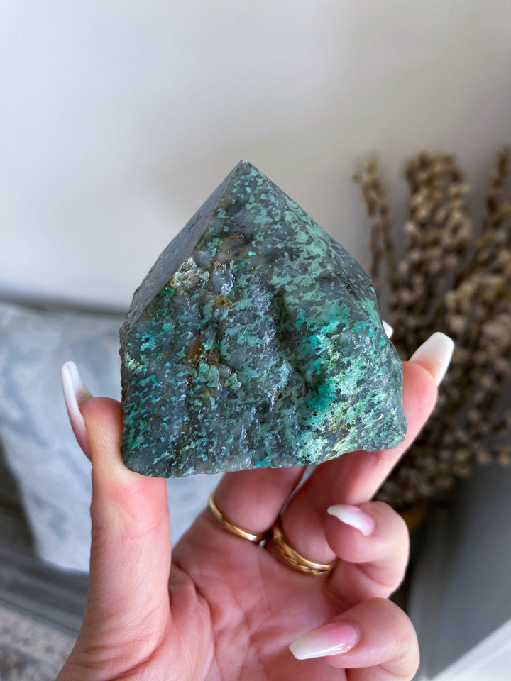 African Turquoise Top Polish Point Stone #4 - Get Exact Piece - Aligns all the chakras