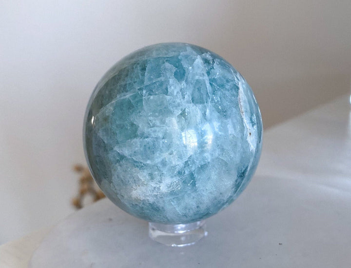 Pretty, Gentle Aquamarine Sphere - 1.5" - Get Exact Piece - Calming, Courage, Communication, Intuition, Serenity, Emotional Healing