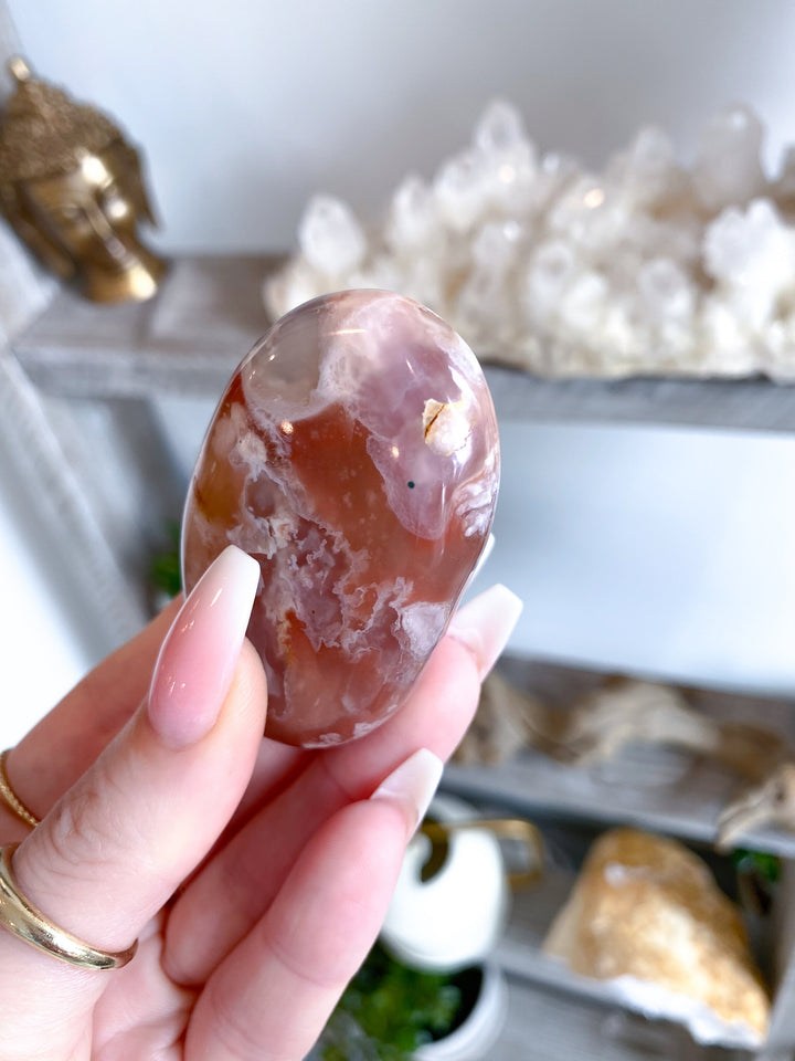 Mauve Flower Agate Palm Stone #1