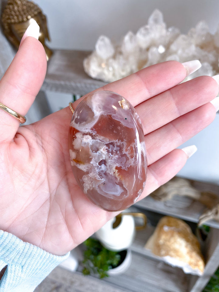 Mauve Flower Agate Palm Stone #1