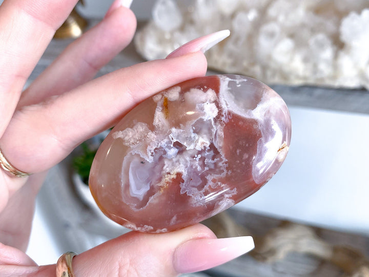 Mauve Flower Agate Palm Stone #1