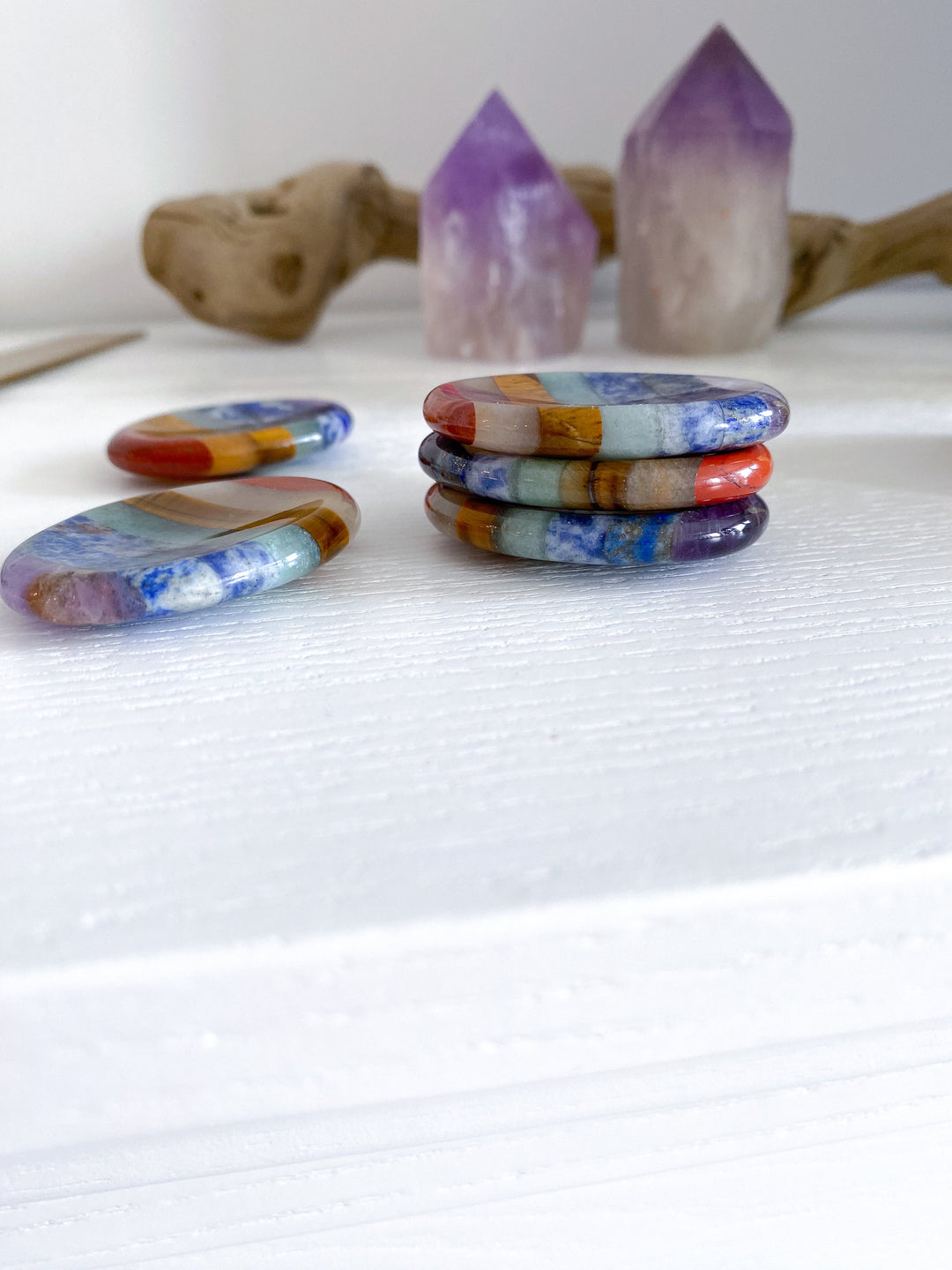 Bonded CHAKRA Worry Stone - Amethyst, Lapis, Green Aventurine