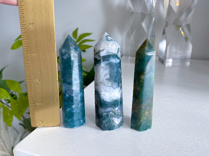 Moss Agate Tower Point 3-4"