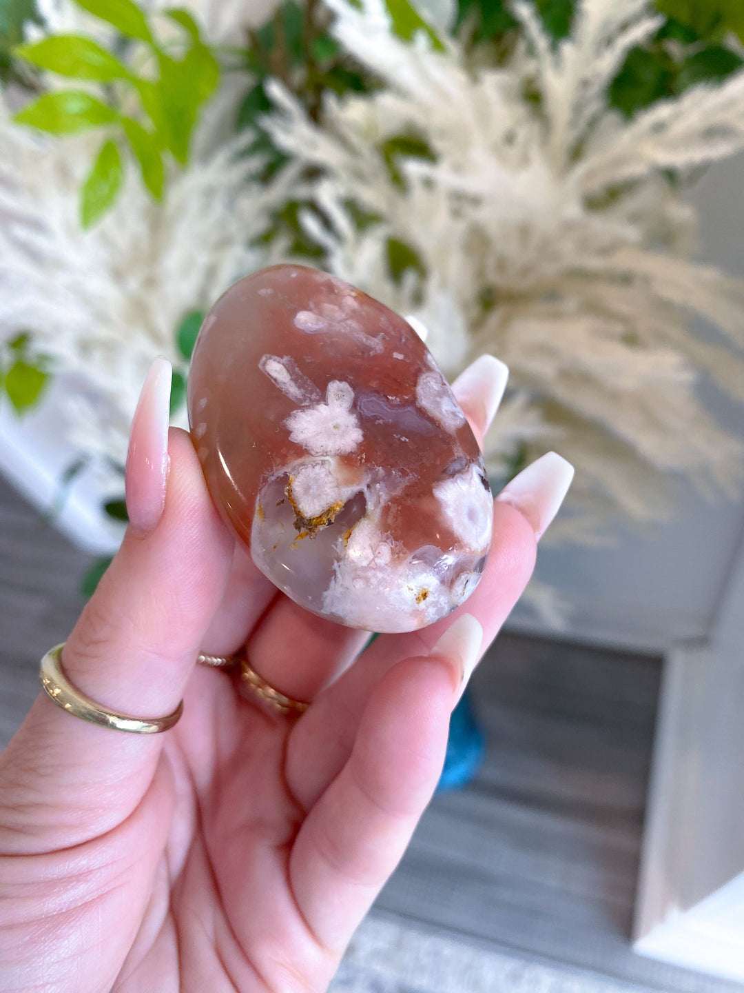 Mauve Flower Agate Palm Stone #1