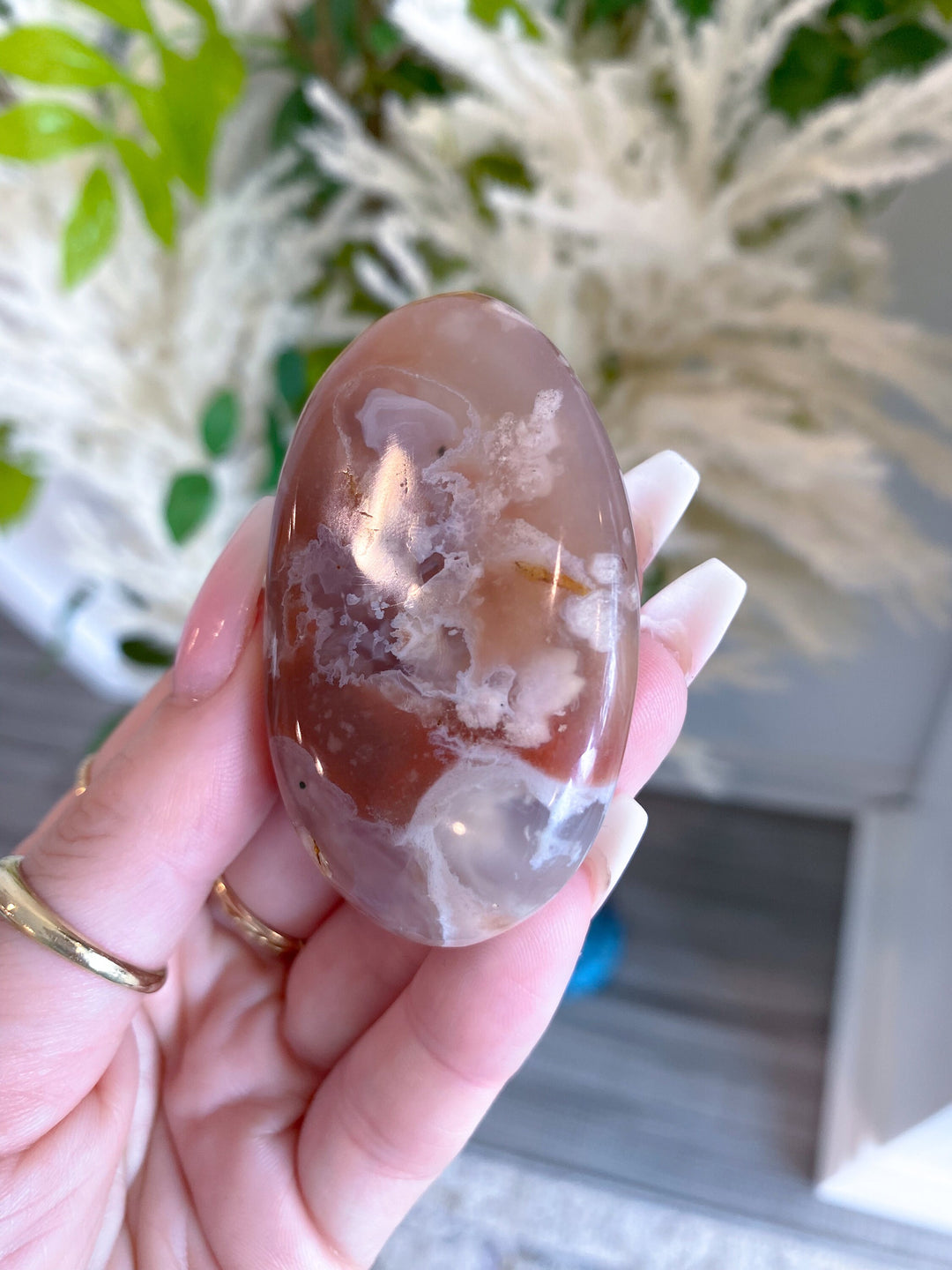 Mauve Flower Agate Palm Stone #1