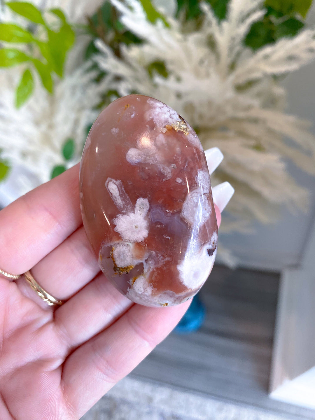 Mauve Flower Agate Palm Stone #1