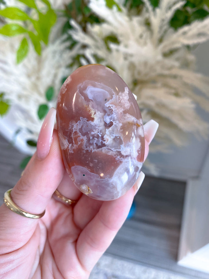 Mauve Flower Agate Palm Stone #1