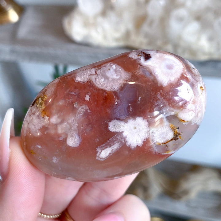 Mauve Flower Agate Palm Stone #1