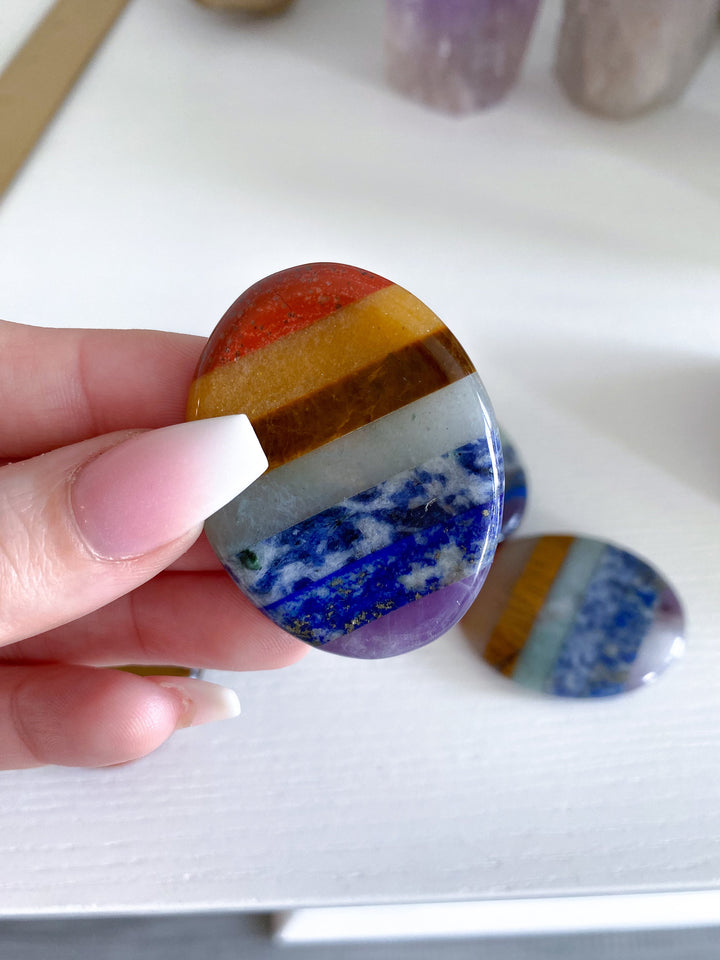 Bonded CHAKRA Worry Stone - Amethyst, Lapis, Green Aventurine