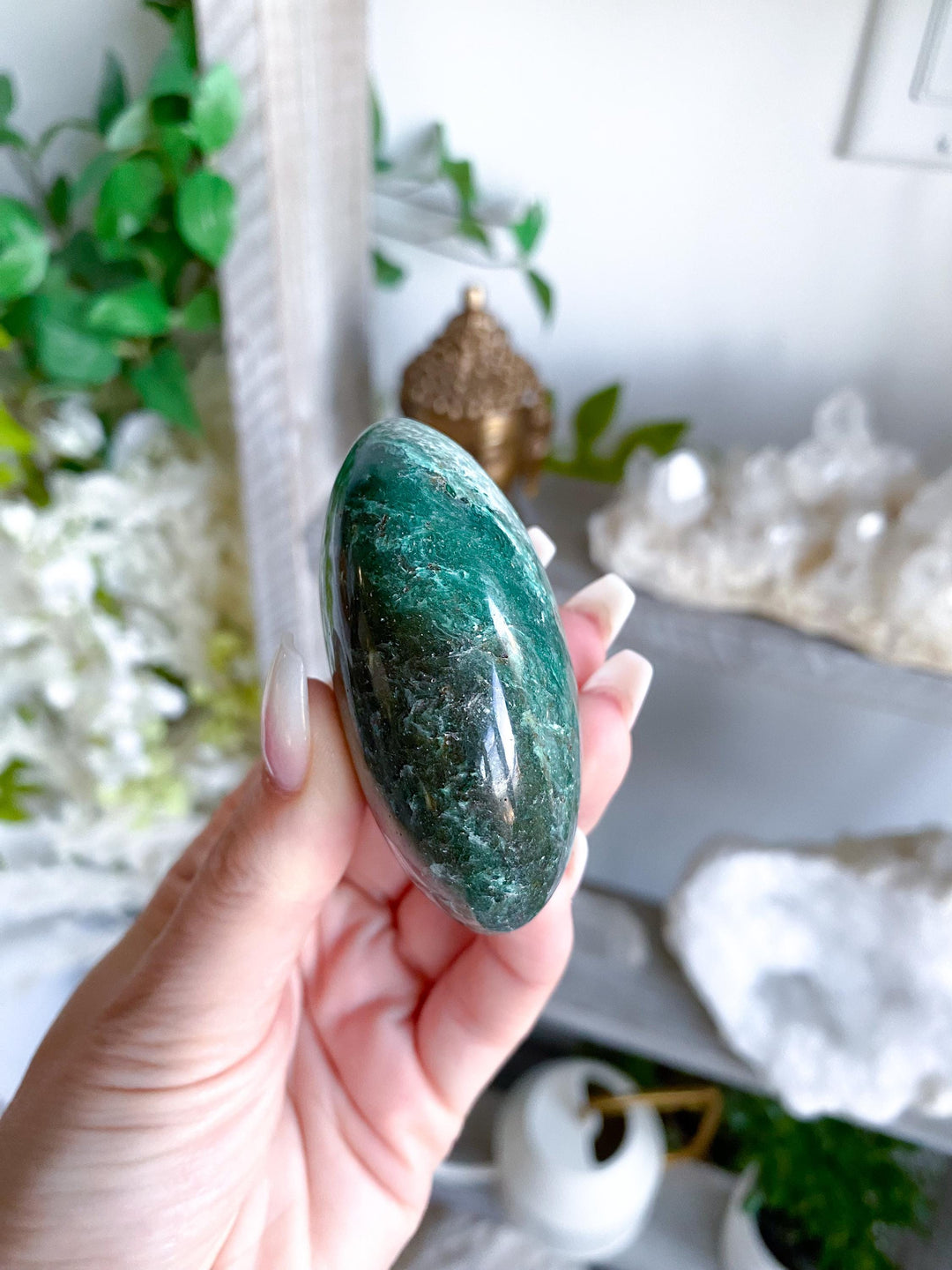 Dark Green Aventurine Palm Stone #3 - Health - Achievement - Success - Money - Heart - Prosperity