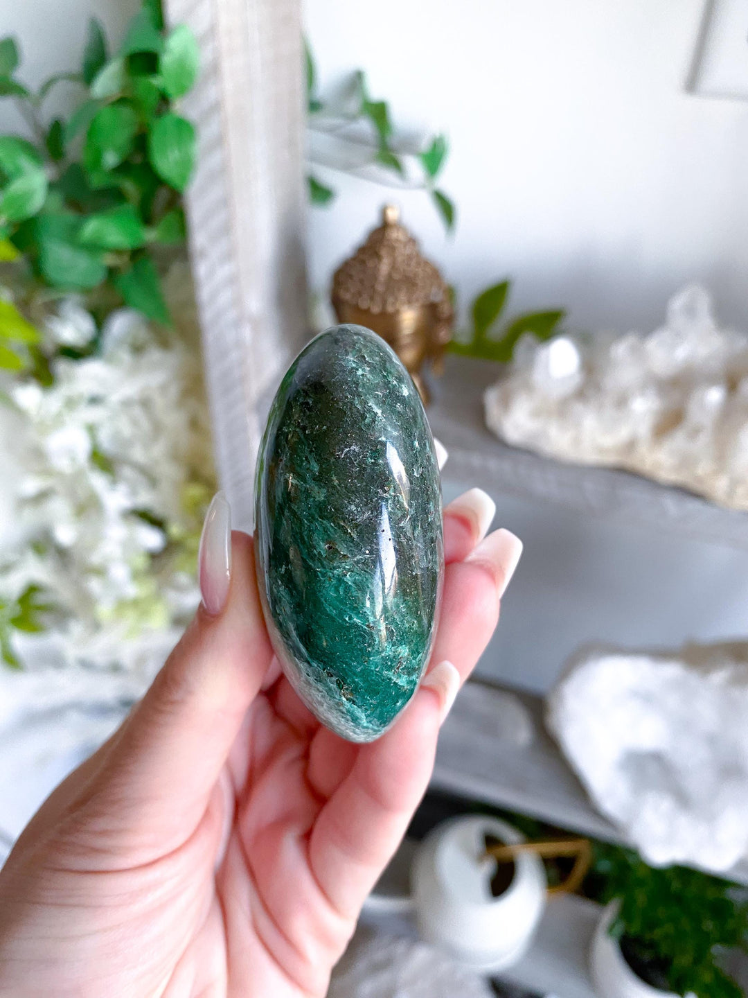 Dark Green Aventurine Palm Stone #3 - Health - Achievement - Success - Money - Heart - Prosperity