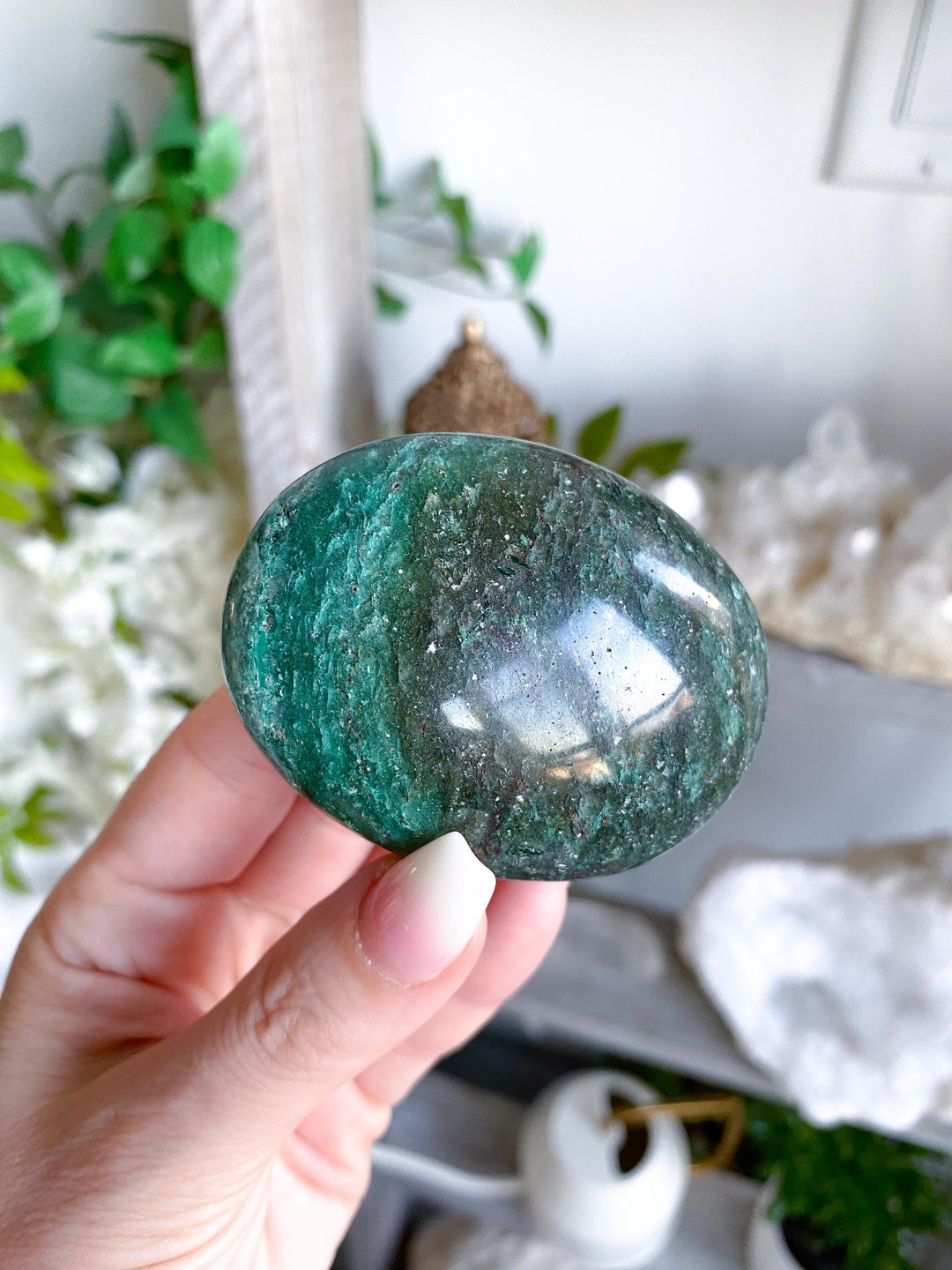 Dark Green Aventurine Palm Stone #3 - Health - Achievement - Success - Money - Heart - Prosperity