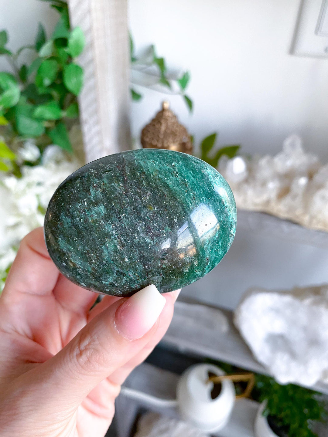 Dark Green Aventurine Palm Stone #3 - Health - Achievement - Success - Money - Heart - Prosperity