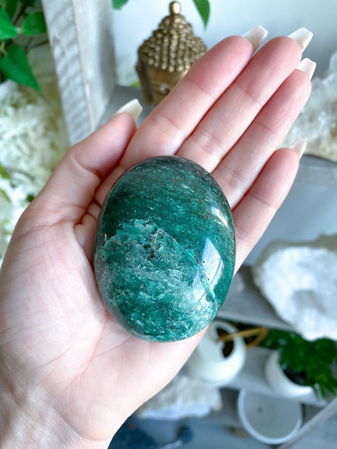 Dark Green Aventurine Palm Stone #3 - Health - Achievement - Success - Money - Heart - Prosperity