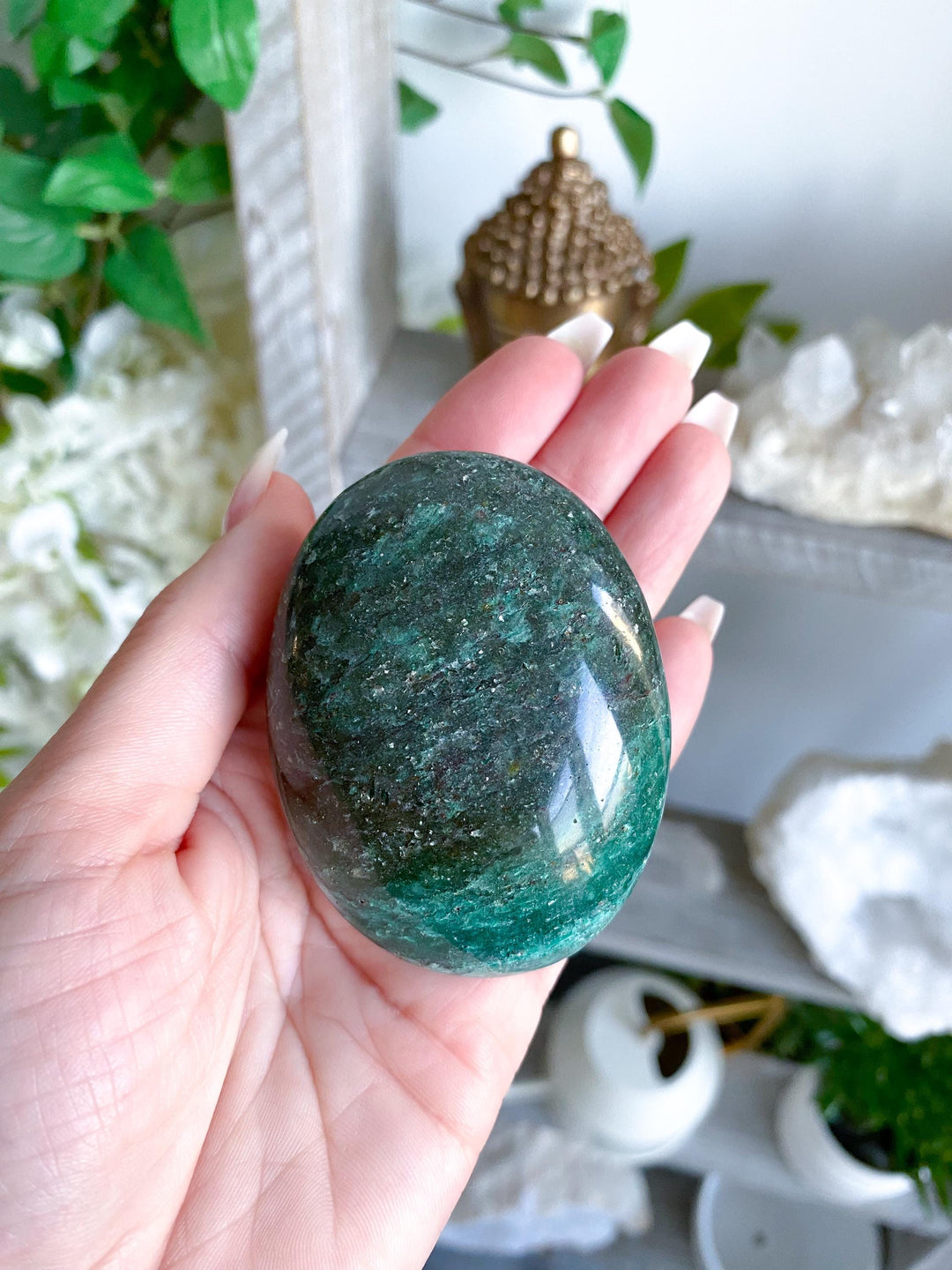 Dark Green Aventurine Palm Stone #3 - Health - Achievement - Success - Money - Heart - Prosperity