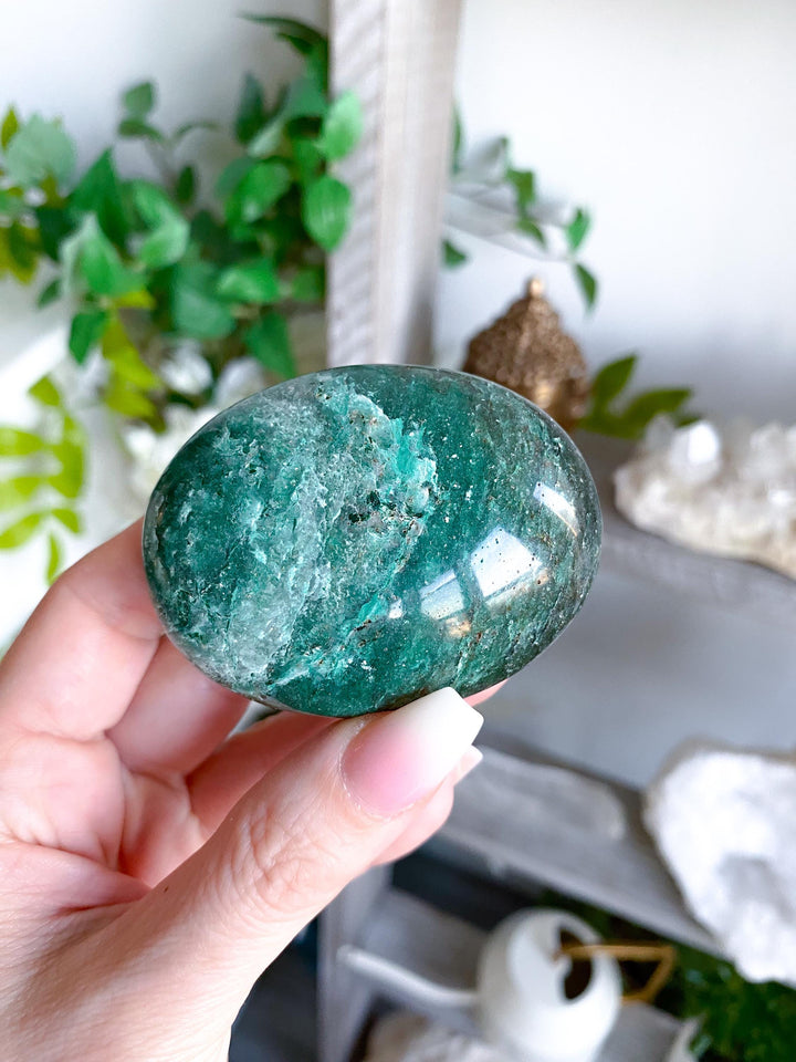 Dark Green Aventurine Palm Stone #3 - Health - Achievement - Success - Money - Heart - Prosperity