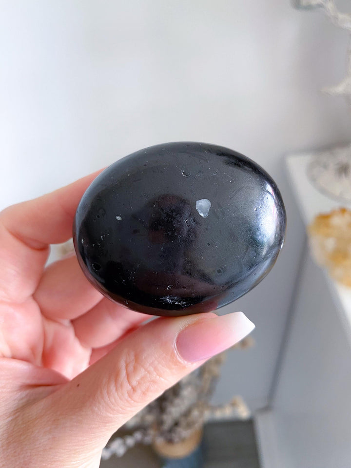 Black Tourmaline Palm Stone #2 - Get Exact Item - Healing Stone - Energetic Protection - Purification - Balance - Grounding Crystal