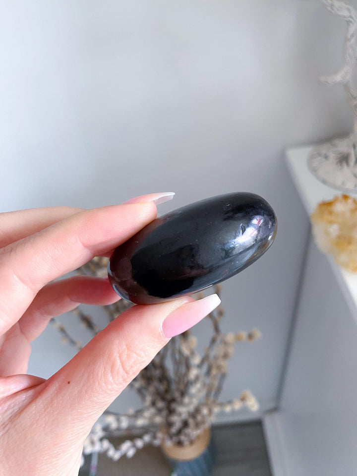 Black Tourmaline Palm Stone #2 - Get Exact Item - Healing Stone - Energetic Protection - Purification - Balance - Grounding Crystal