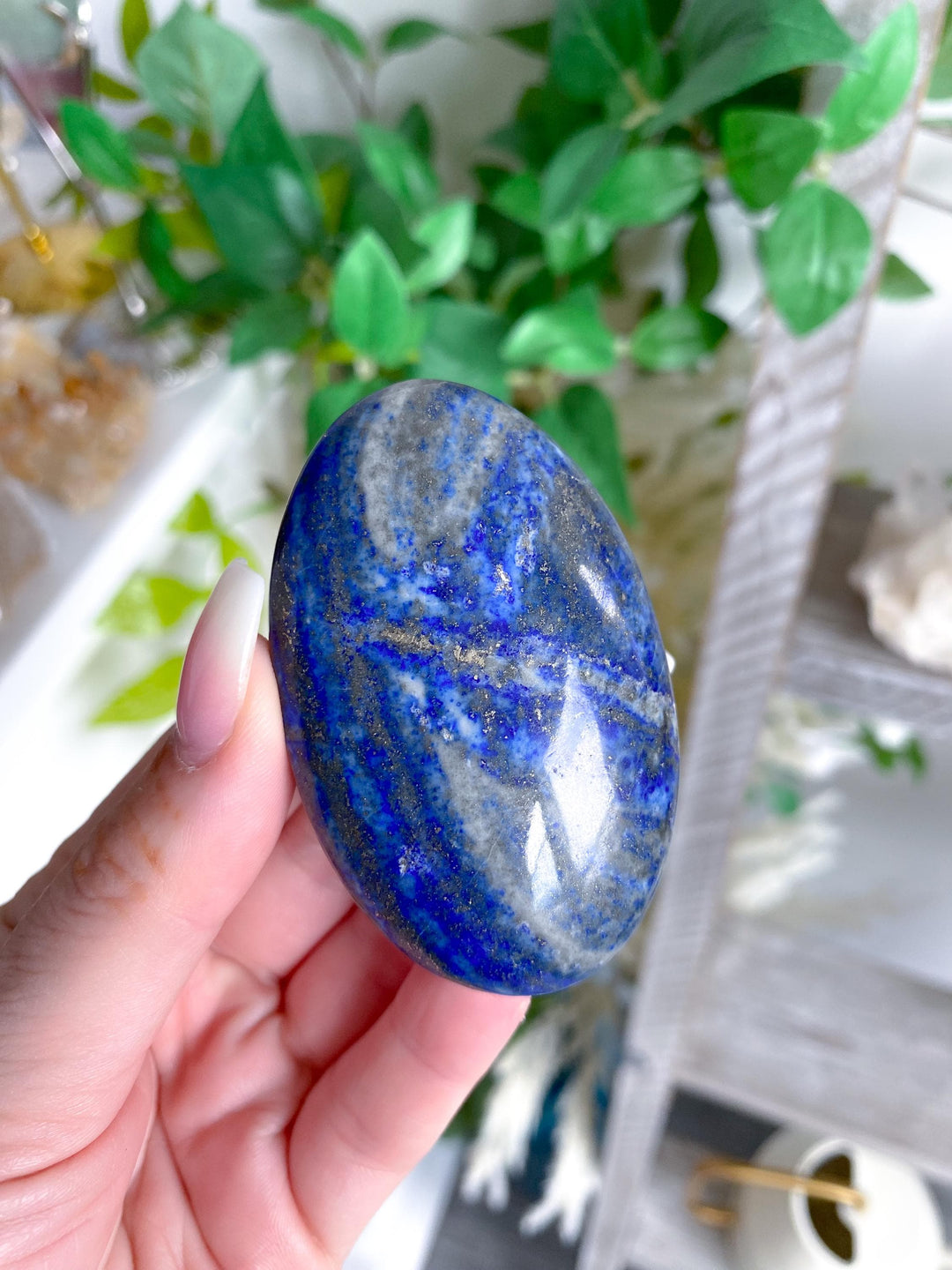 Oval Lapis Lazuli Palm Stone #6 - Peace - Confidence - Truth - Wisdom - Communication - Throat Chakra - Royal Blue
