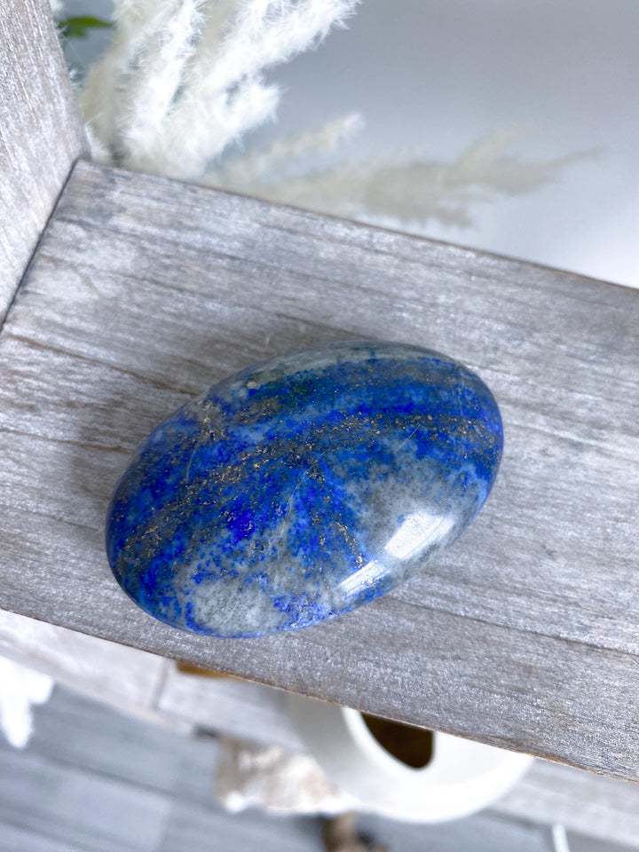 Oval Lapis Lazuli Palm Stone #6 - Peace - Confidence - Truth - Wisdom - Communication - Throat Chakra - Royal Blue