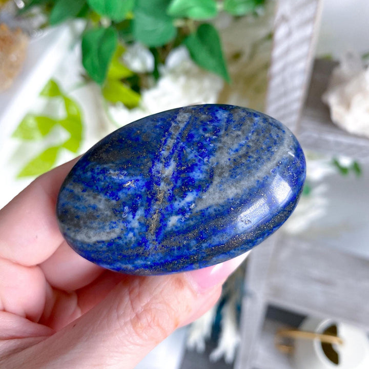 Oval Lapis Lazuli Palm Stone #6 - Peace - Confidence - Truth - Wisdom - Communication - Throat Chakra - Royal Blue