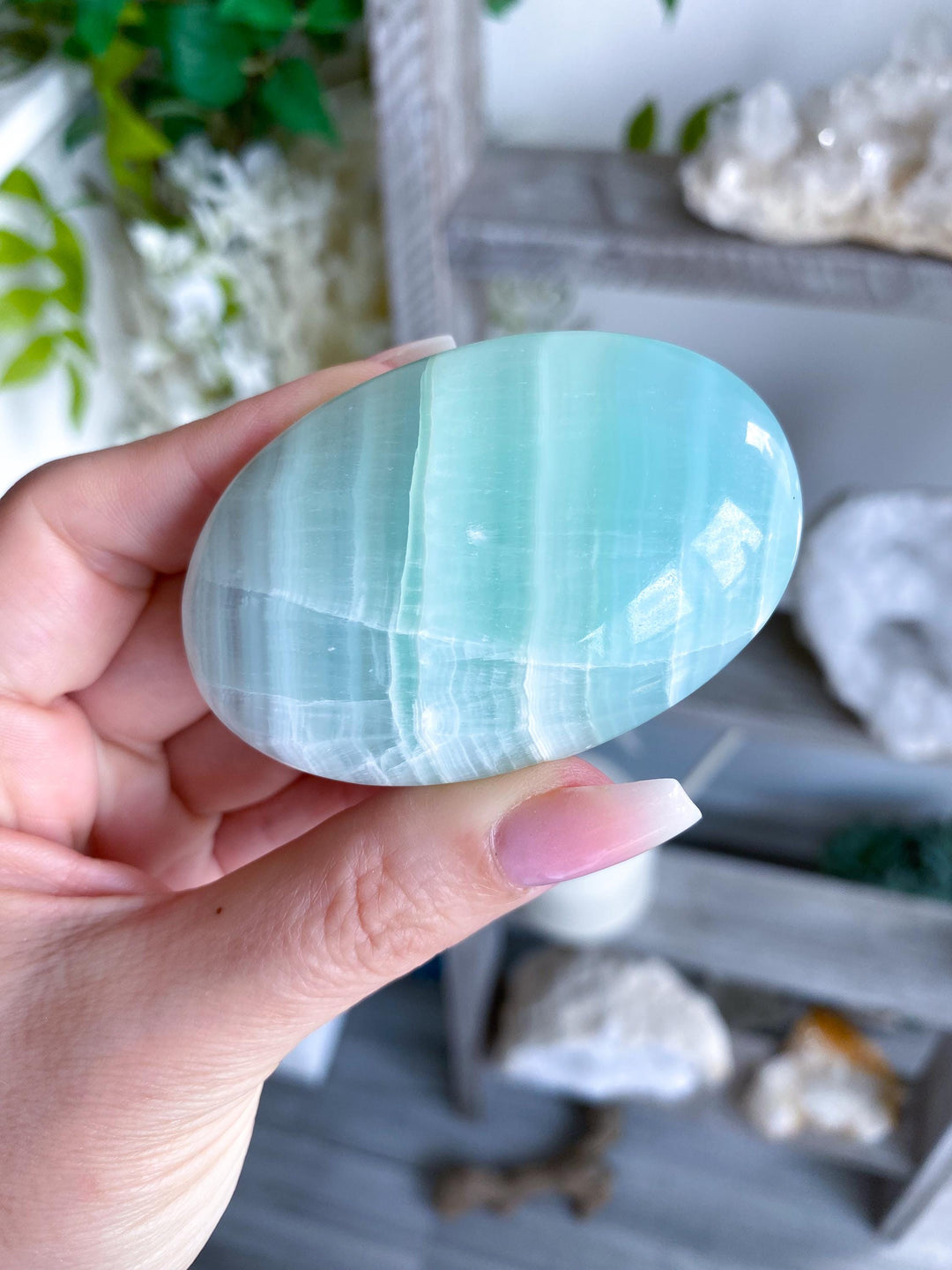Pistachio Green Calcite Palm Stone #3 - Increase Patience - Self Love - Heart Chakra