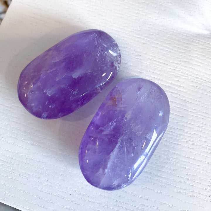 SET: Two Amethyst Palm Stones - Glassy