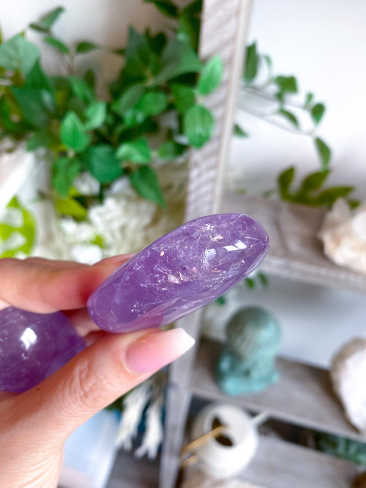 SET: Two Amethyst Palm Stones - Glassy